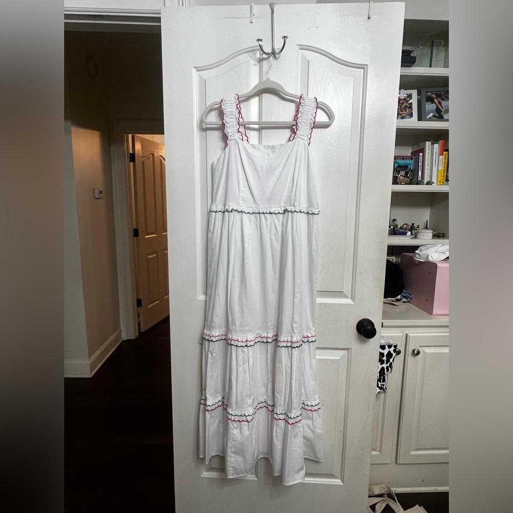 LOFT white dress with colorful accents